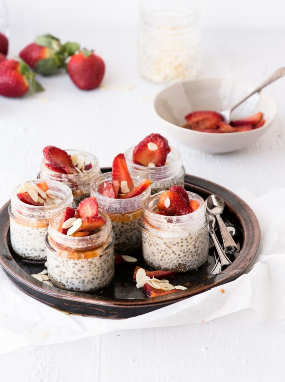 Vanilla Chia puddings with macerated strawberries