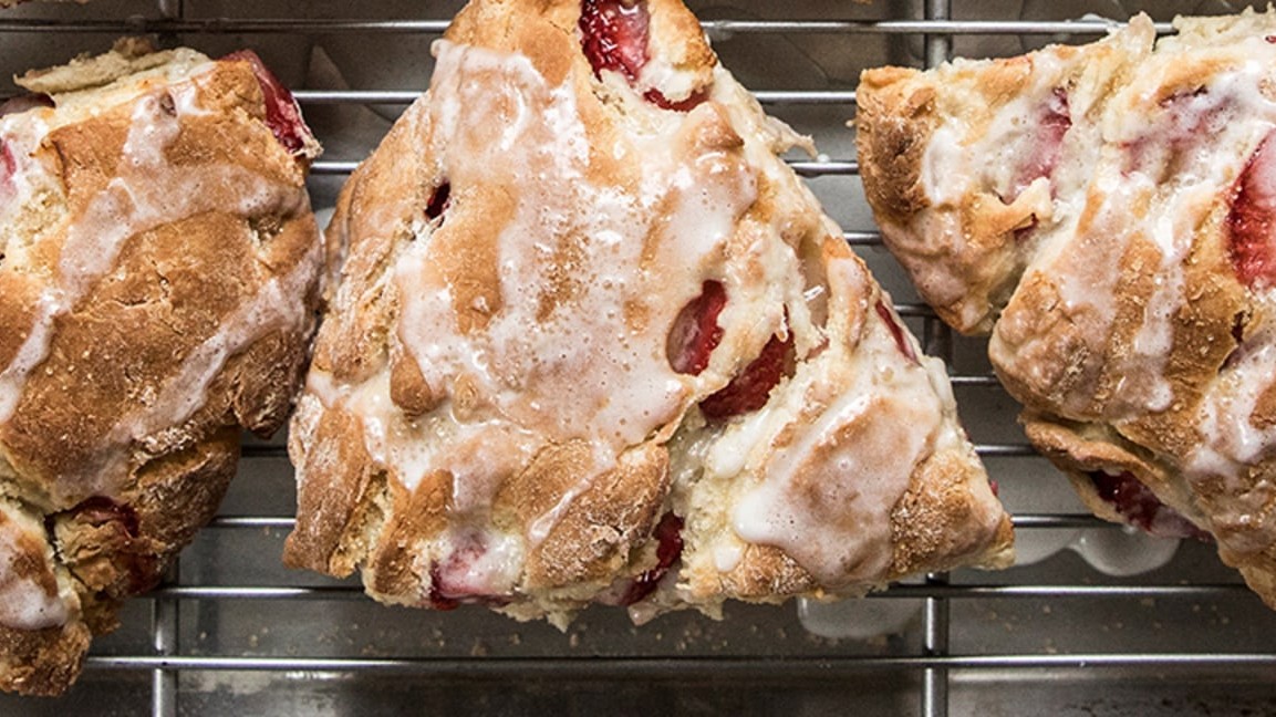 Image of Strawberry Almond Scones with Vanilla Glaze