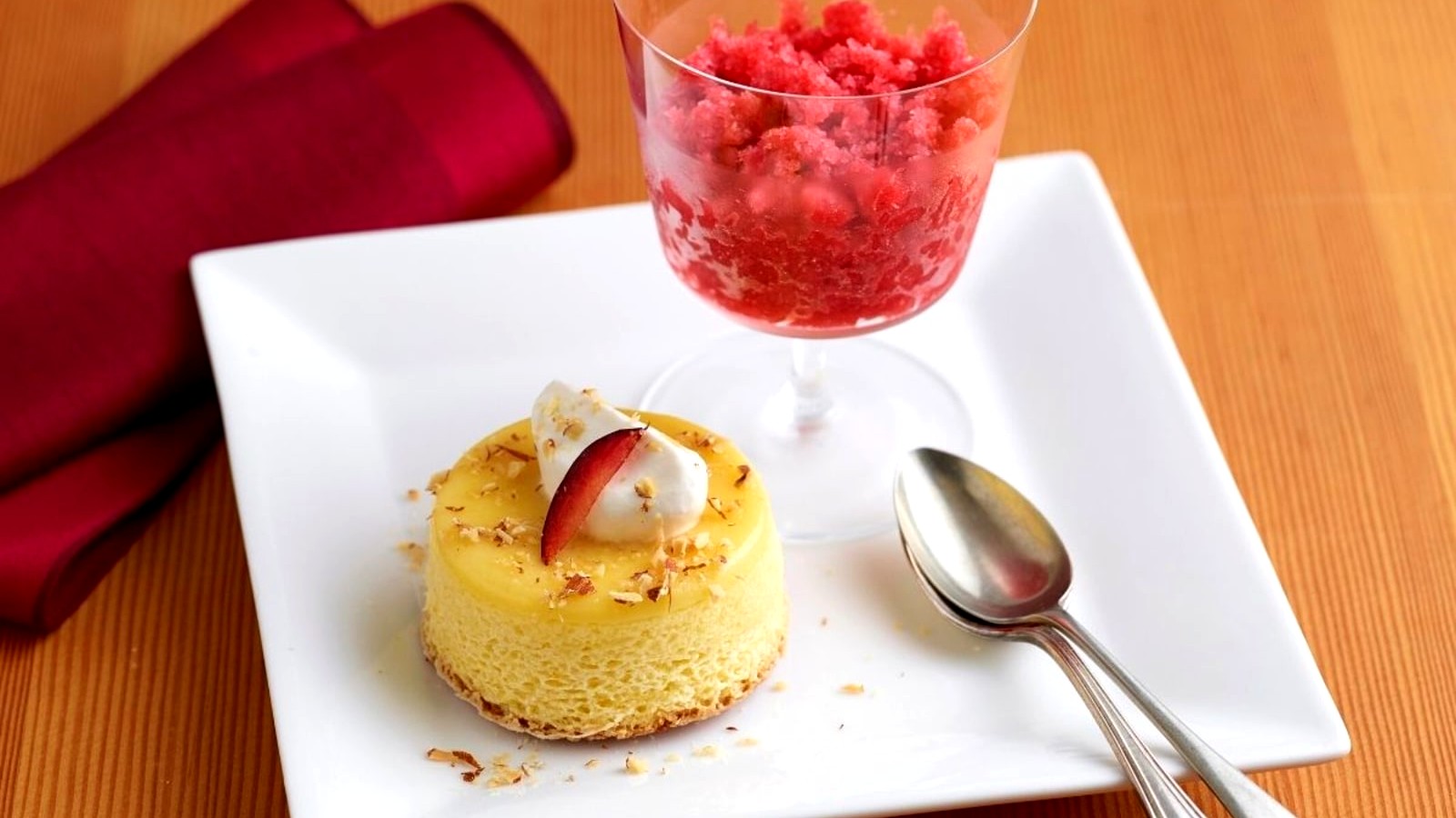 Image of Steamed Almond Cake with Plum Granita