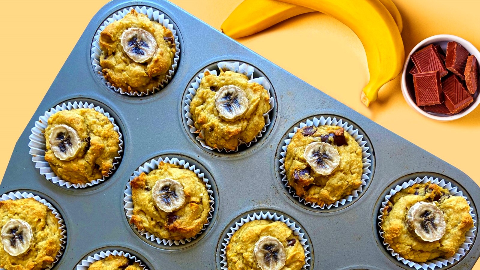 Image of Vegan Banana Chocolate Chunk Muffins